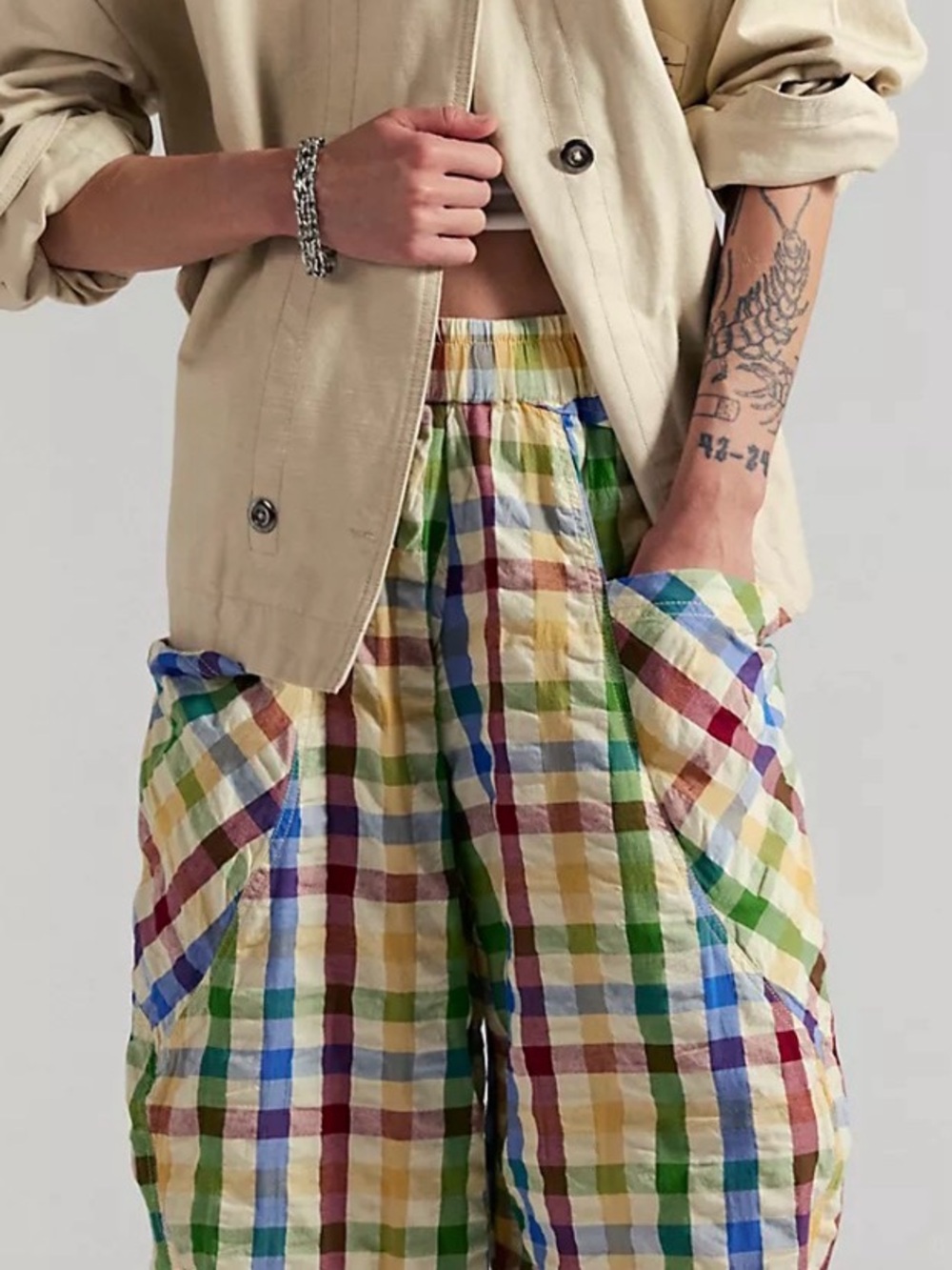 Free People Kids Multicolor Plaid Wide-Leg Bottoms